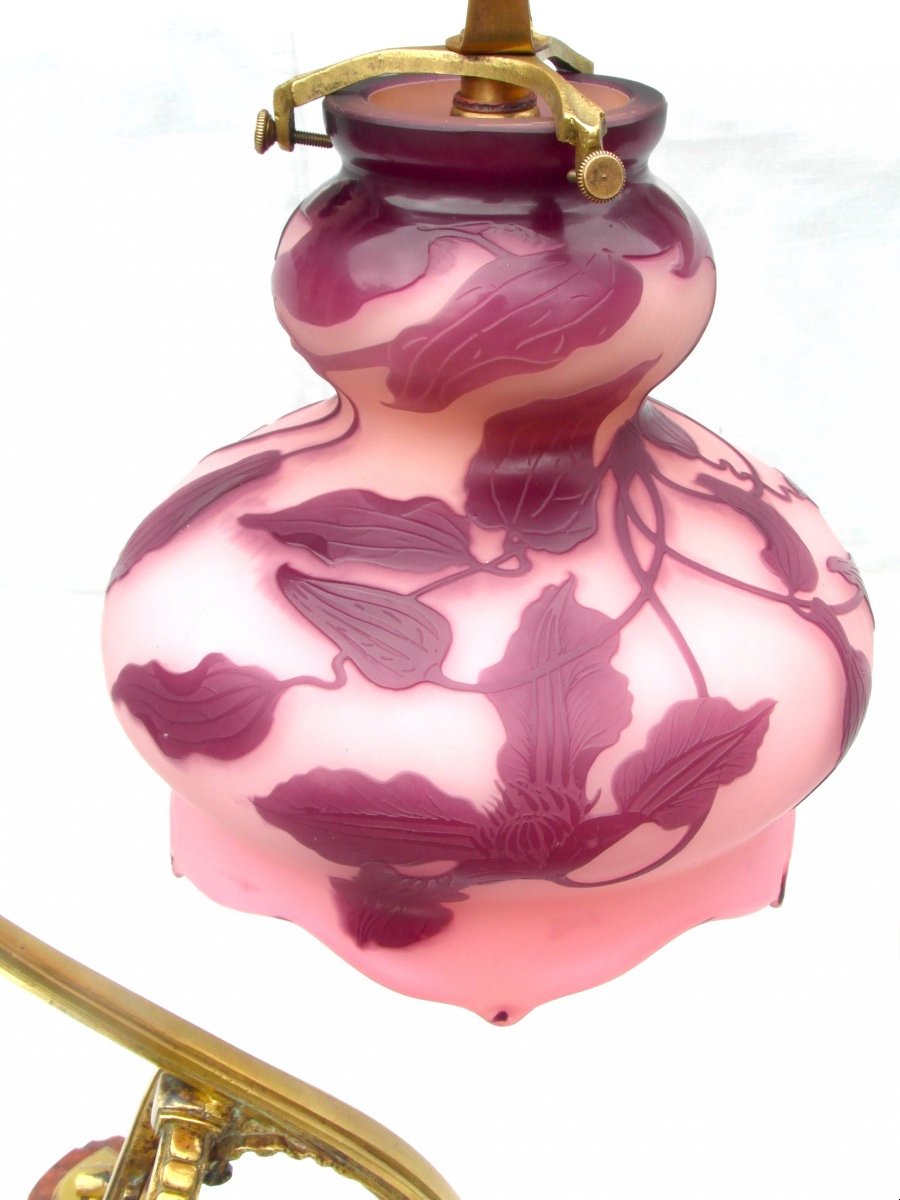 Lampe Gallé Avec Grosse Tulipe Aux Clématites, Festonnée à Chaud, Era Daum 1900-photo-3