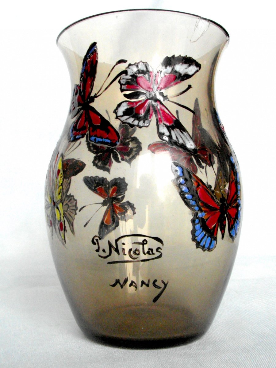 Vase With Butterflies By Paul Nicolas, By His Hand, Er Daum Galle d'Argental-photo-1