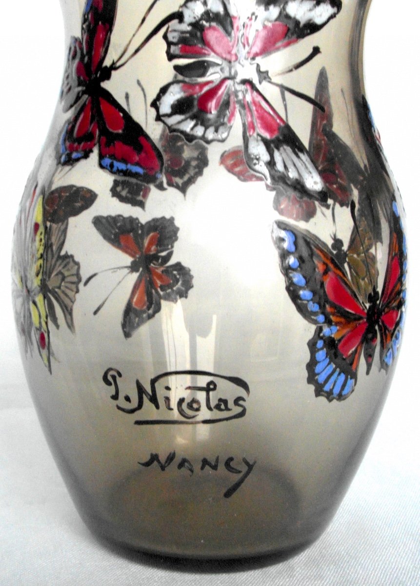 Vase With Butterflies By Paul Nicolas, By His Hand, Er Daum Galle d'Argental-photo-2