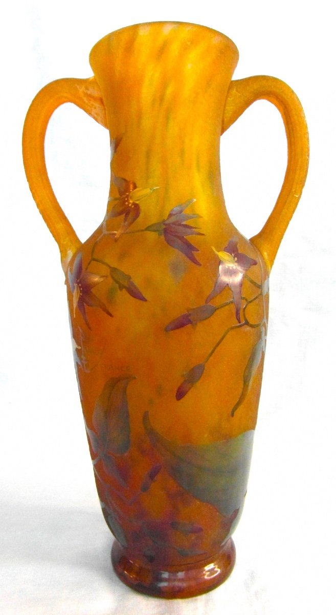 Daum Vase With Applied Handles Decorated With Solanaceae, Galle Era 1900-photo-2