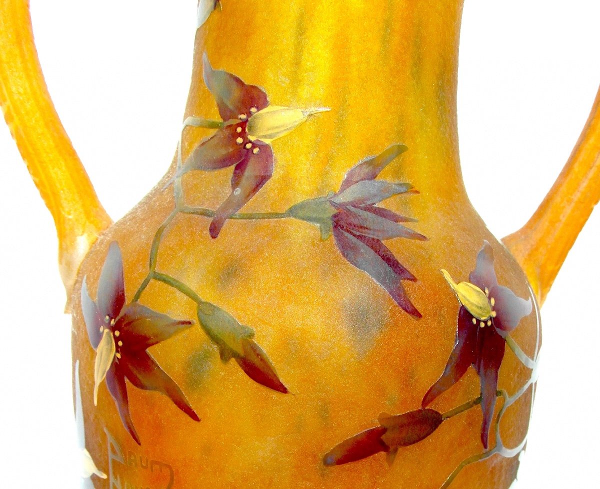 Daum Vase With Applied Handles Decorated With Solanaceae, Galle Era 1900-photo-3