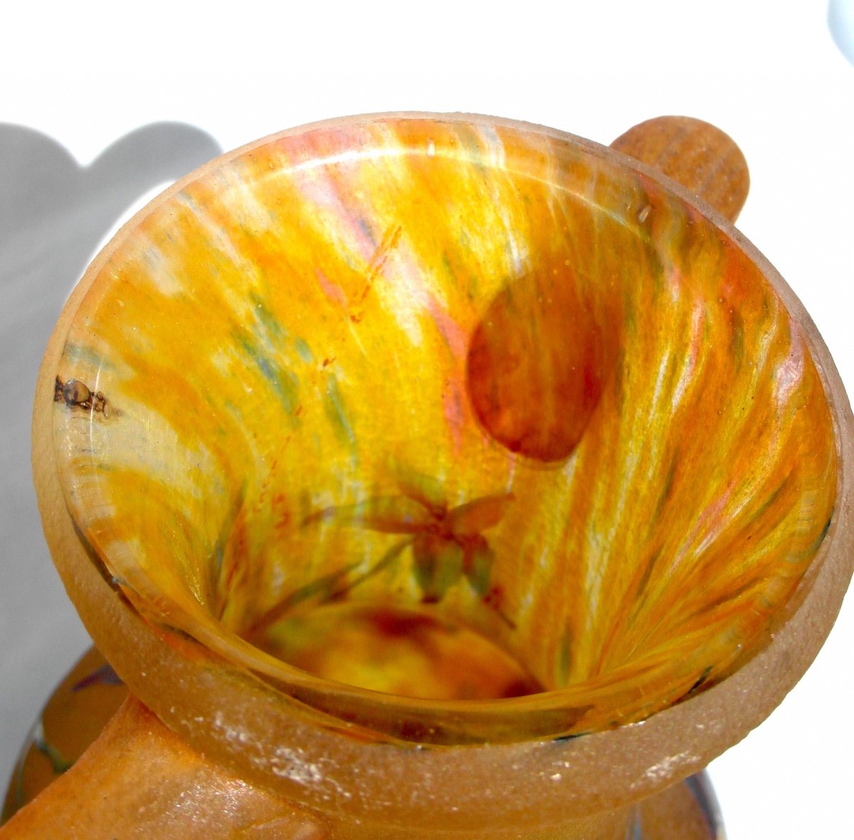 Daum Vase With Applied Handles Decorated With Solanaceae, Galle Era 1900-photo-4