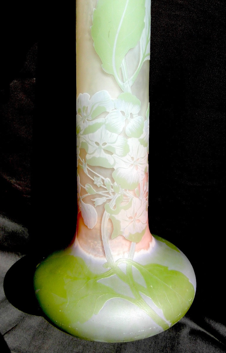 Large Galle Vase "hydrangeas" In Pastel Colors, Perfect, 45 Cm, Daum Era -photo-3