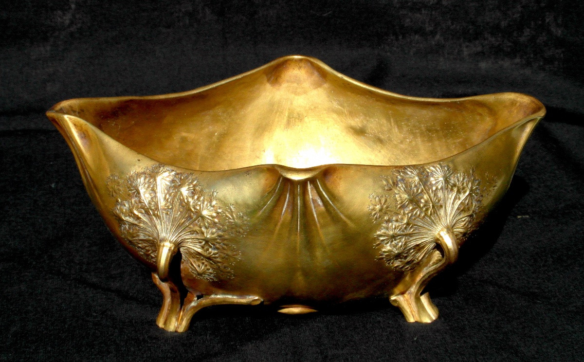 Art Nouveau "umbels" Cup By Leon Kann, Founder Of Siot Decauville In Gilt Bronze, Circa 1900-photo-2