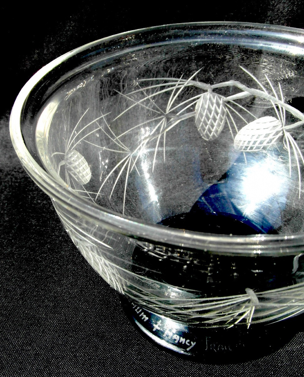 Rare Art Deco Cut Crystal Bowl By Daum "pine Cones", Circa 1930, Galle Era -photo-5