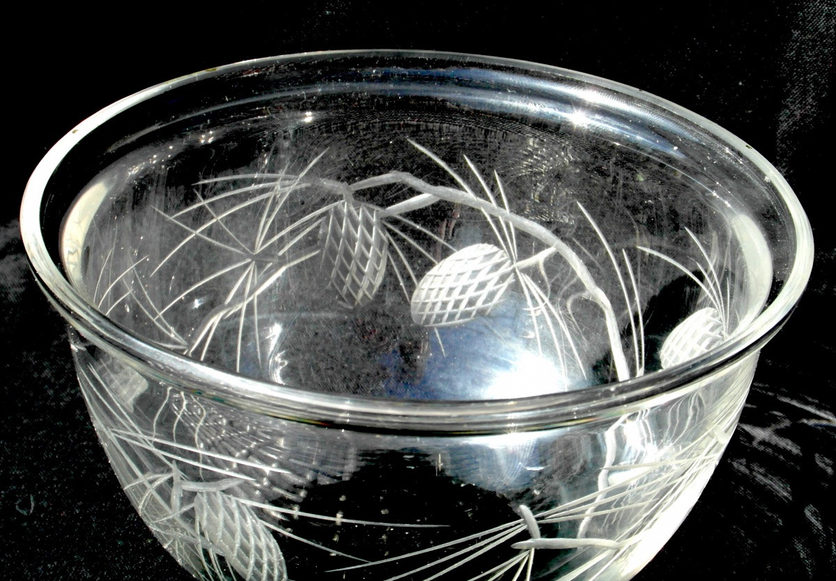 Rare Art Deco Cut Crystal Bowl By Daum "pine Cones", Circa 1930, Galle Era -photo-8