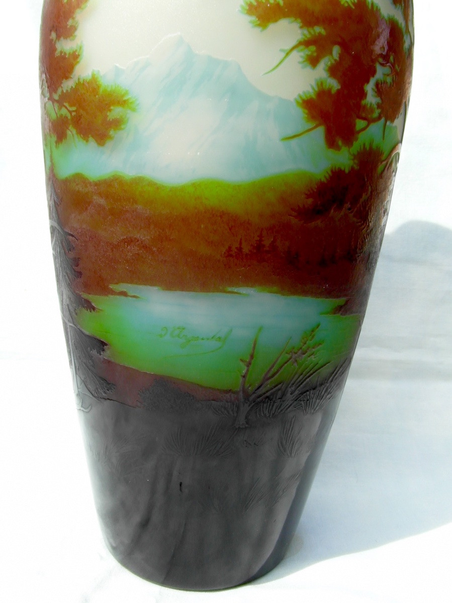 Large Vase With Alpine Decor By Paul Nicolas, Perfect, 35 Cm, Signed d'Argental, Daum Galle Era 1900-photo-3