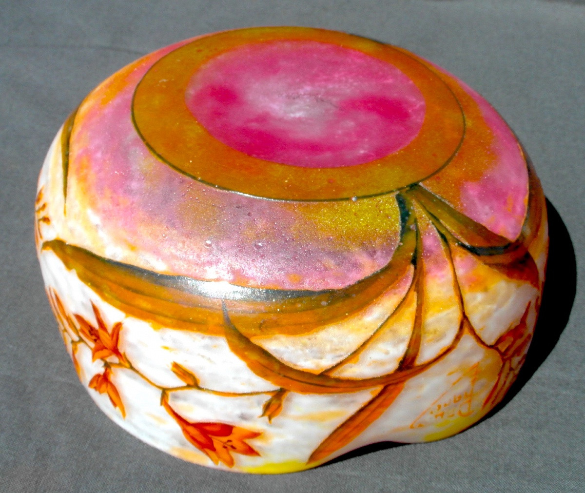 Daum Cup With Monbretias, Perfect, Model By Henri Bergé, Circa 1905, Galle Art Nouveau Era-photo-6