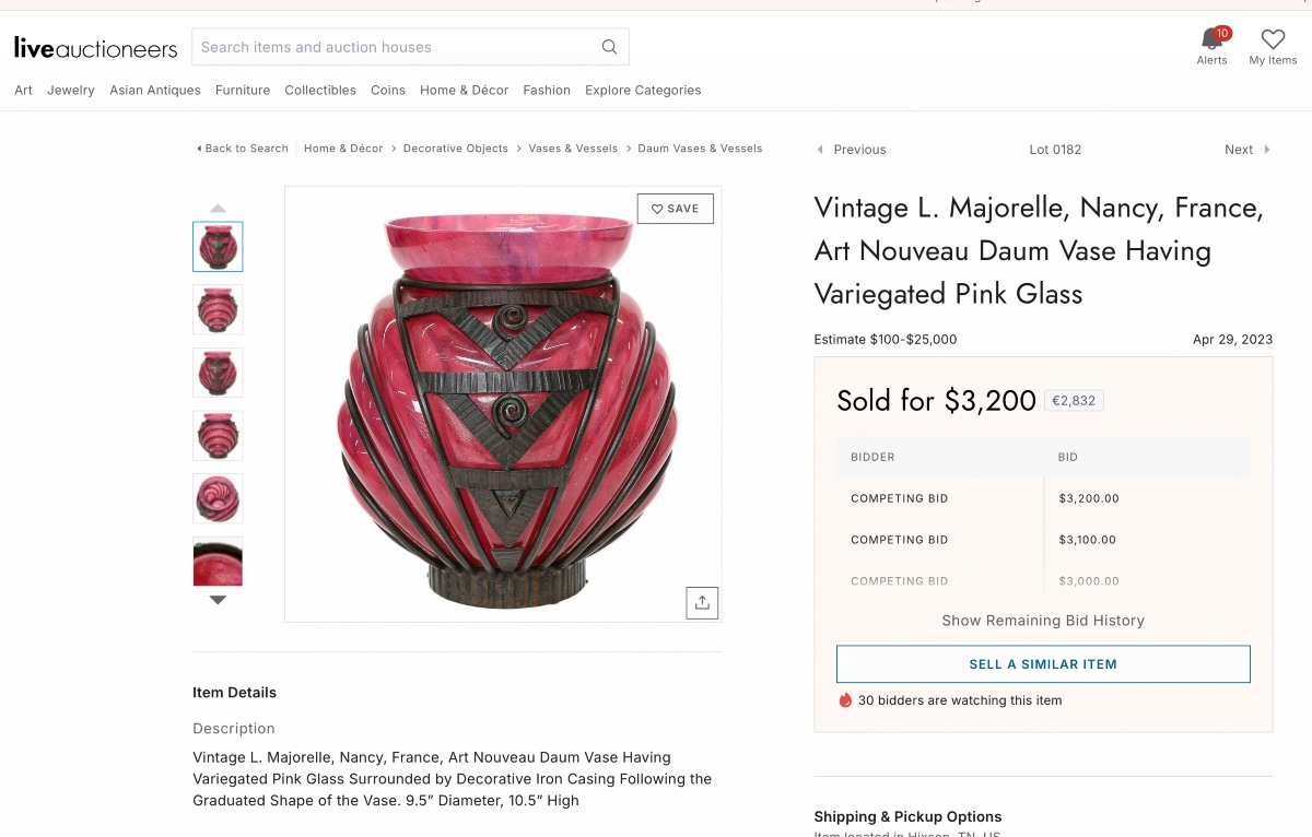 Monumental Art Deco Vase In Jade Glass And Wrought Iron By Daum And Majorelle, Galle Era 1920-photo-2