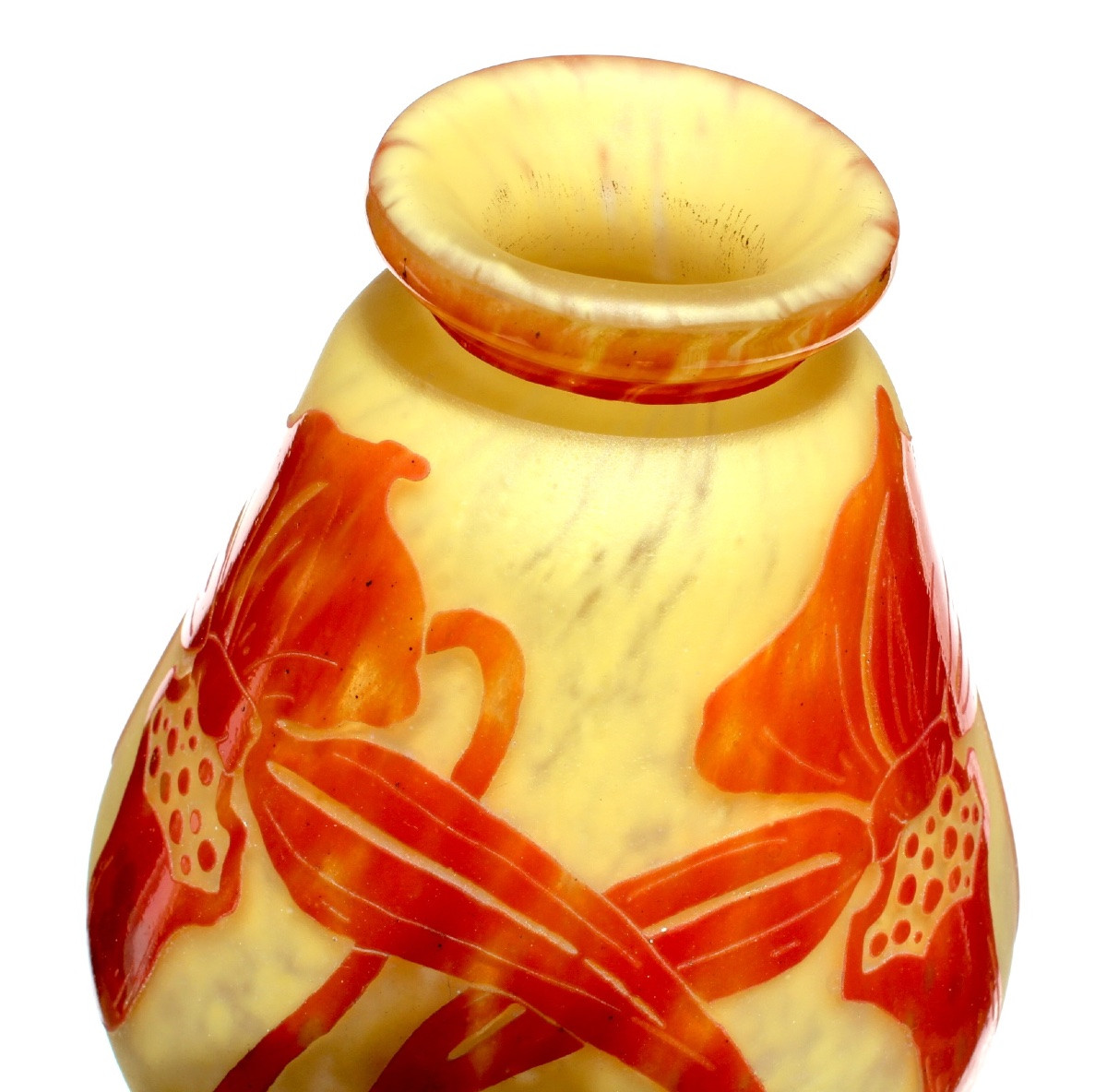 Large Art Deco "orchids" Vase By Schneider French Glass, 39 Cm, Perfect, Daum Gallé Era-photo-5
