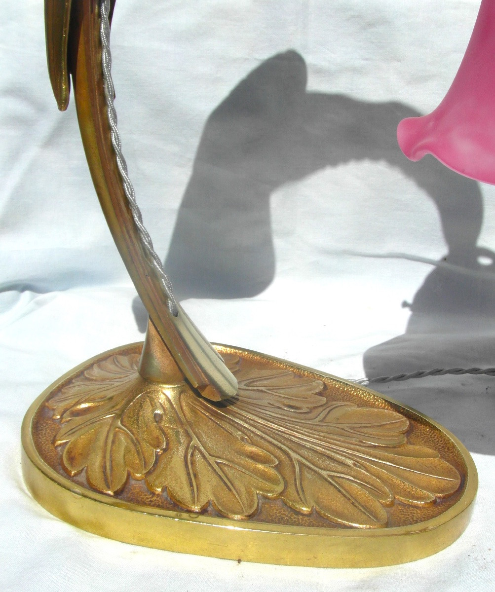 Lampe Daum au  phoenix en bronze doré, parfaite , era Galle art-nouveau 1900-photo-2