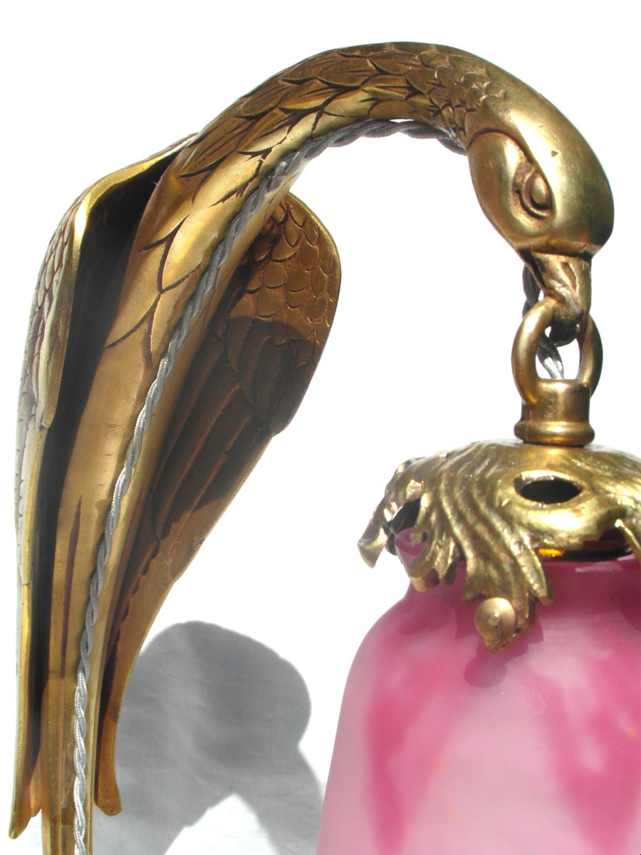 Lampe Daum au  phoenix en bronze doré, parfaite , era Galle art-nouveau 1900-photo-3