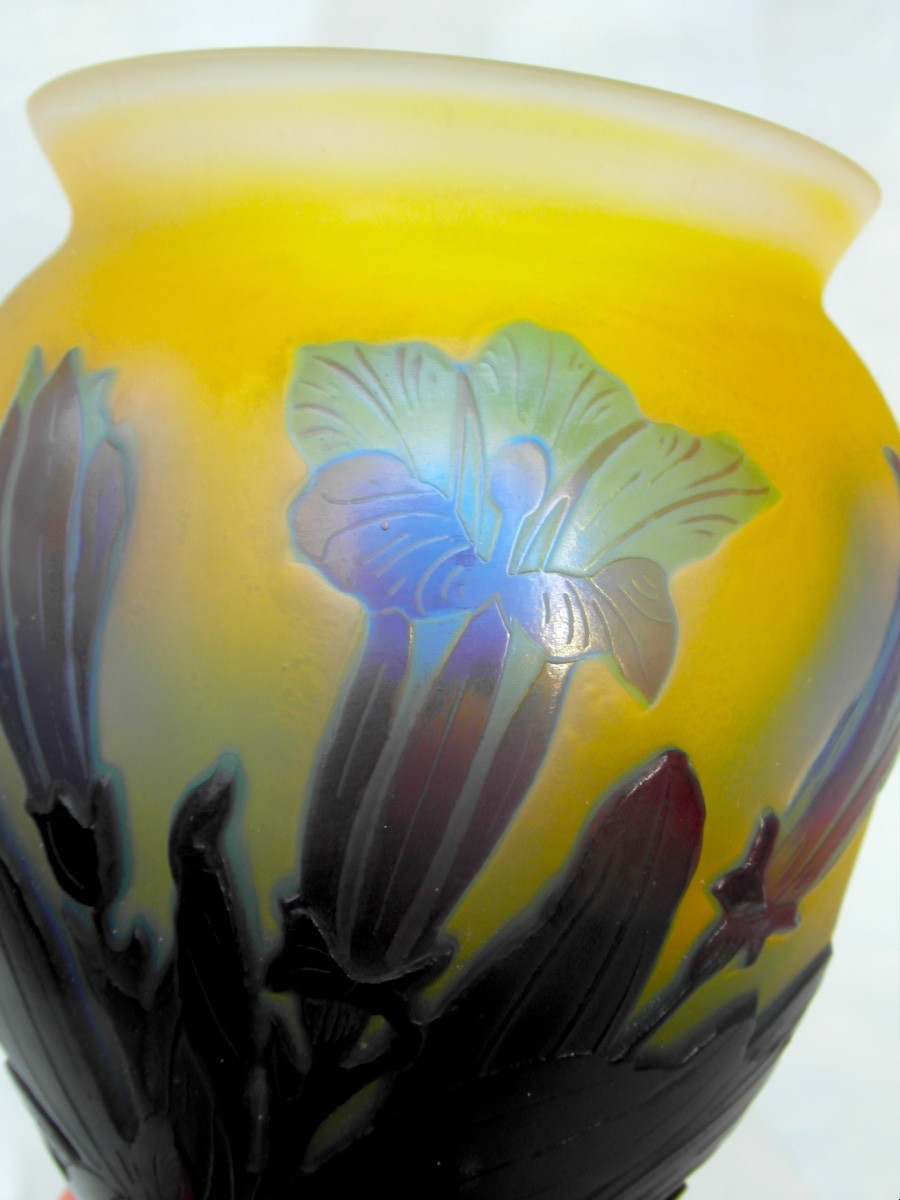 Vase aux bignones bleues par Gallé, vers 1900, era daum art-nouveau-photo-2