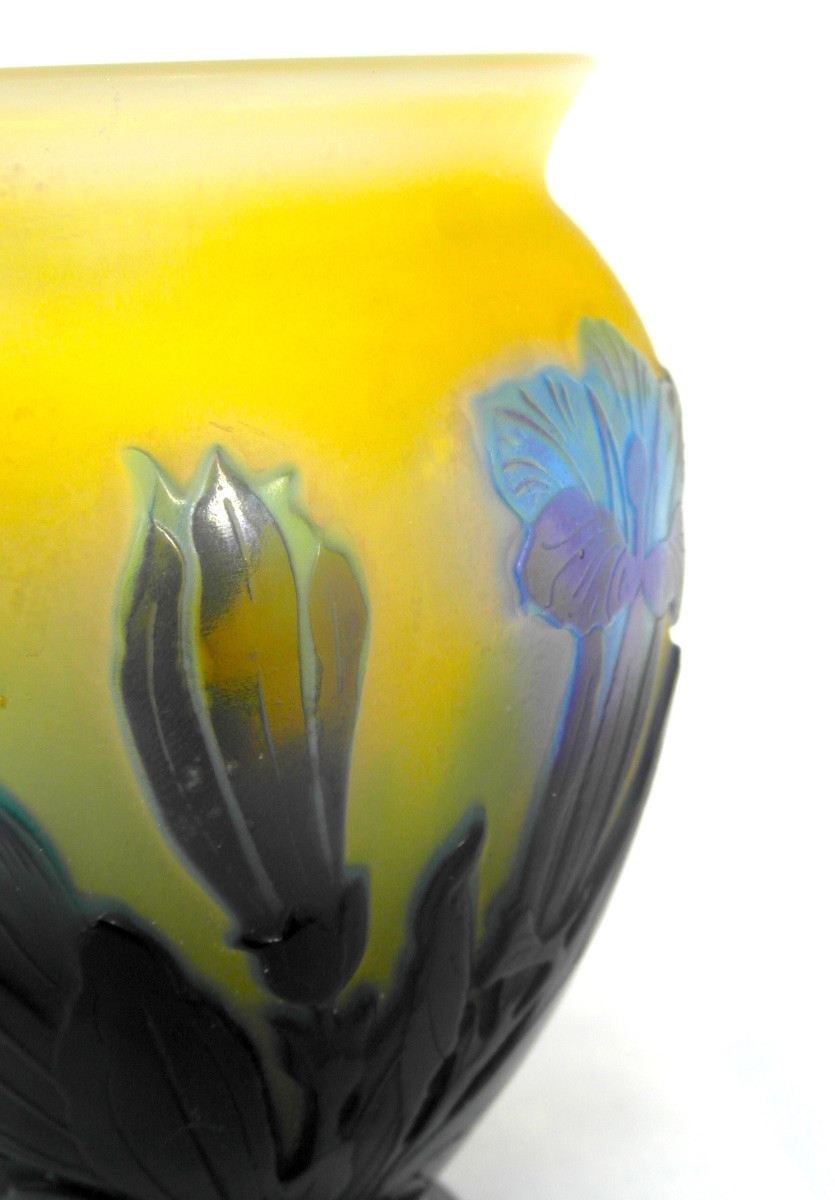 Vase aux bignones bleues par Gallé, vers 1900, era daum art-nouveau-photo-3