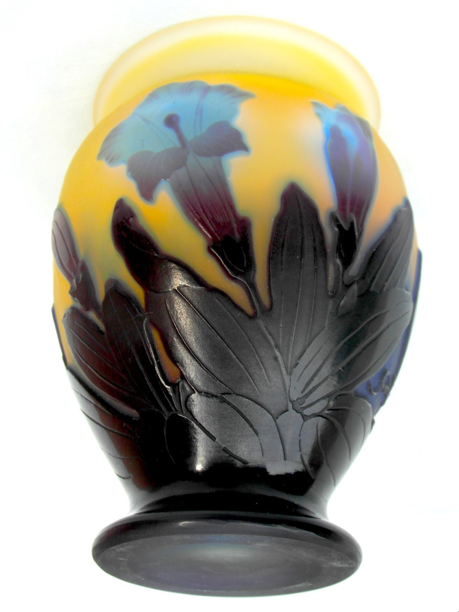 Vase aux bignones bleues par Gallé, vers 1900, era daum art-nouveau-photo-4