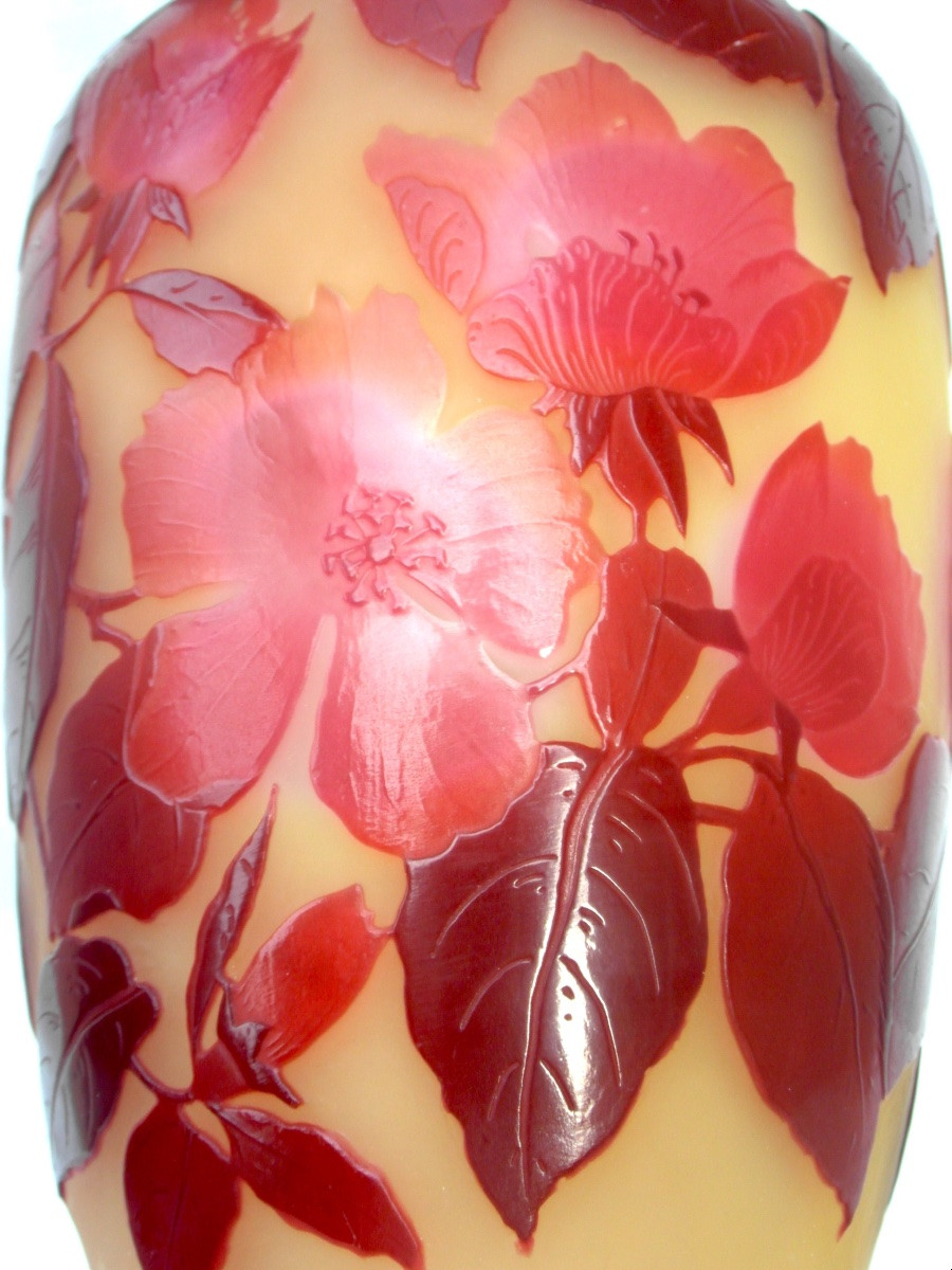 Vase Decorated With Wild Roses, By Gallé, Perfect, Circa 1900, Daum Art Nouveau Era-photo-3