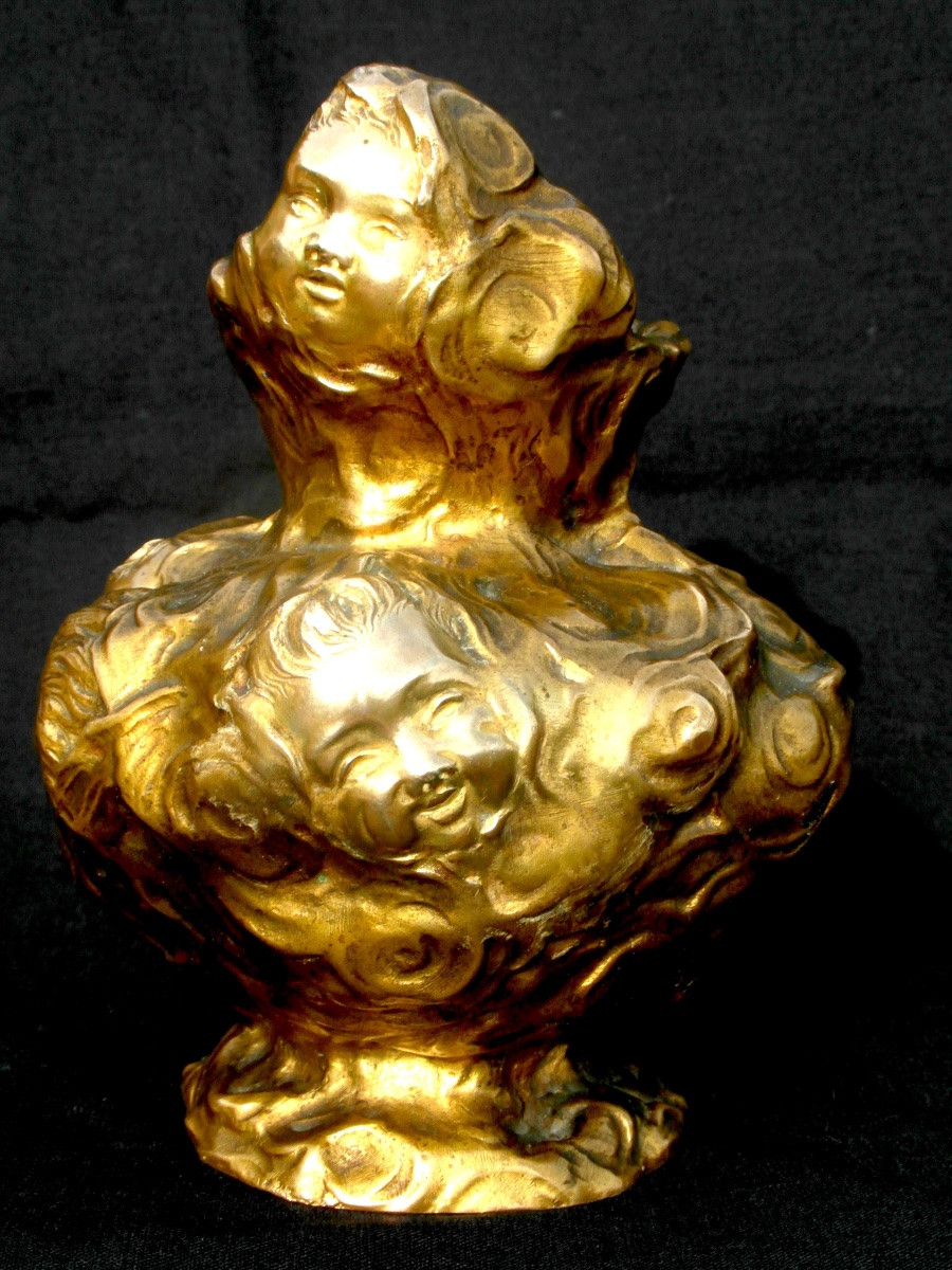 Bronze Vase 1900 "cherubs In The Clouds", By J. Meliodon, Cast Louchet Era Siot Barye-photo-2