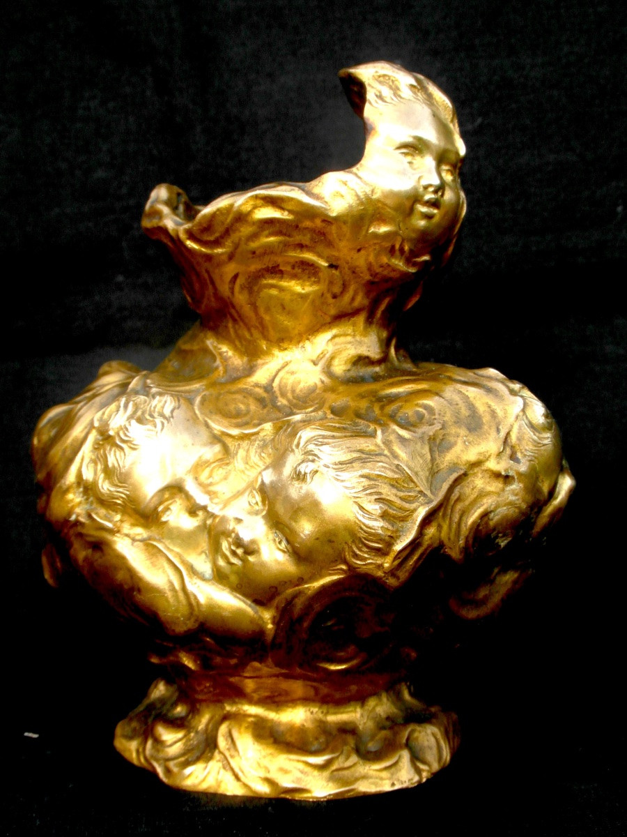 Bronze Vase 1900 "cherubs In The Clouds", By J. Meliodon, Cast Louchet Era Siot Barye-photo-3