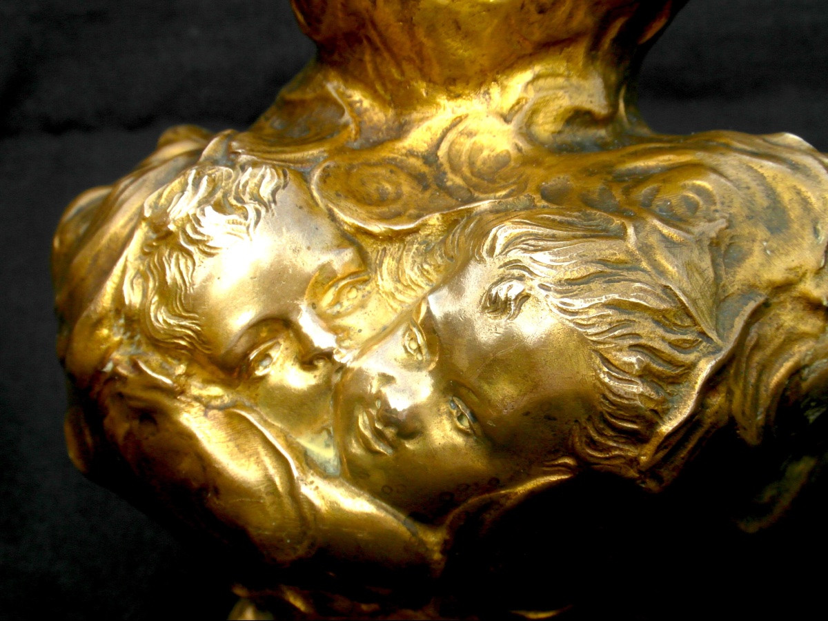 Bronze Vase 1900 "cherubs In The Clouds", By J. Meliodon, Cast Louchet Era Siot Barye-photo-4