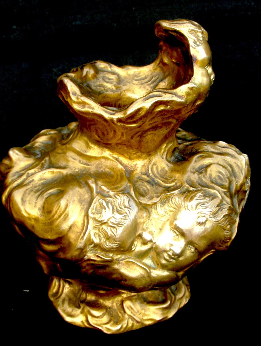 Bronze Vase 1900 "cherubs In The Clouds", By J. Meliodon, Cast Louchet Era Siot Barye-photo-1