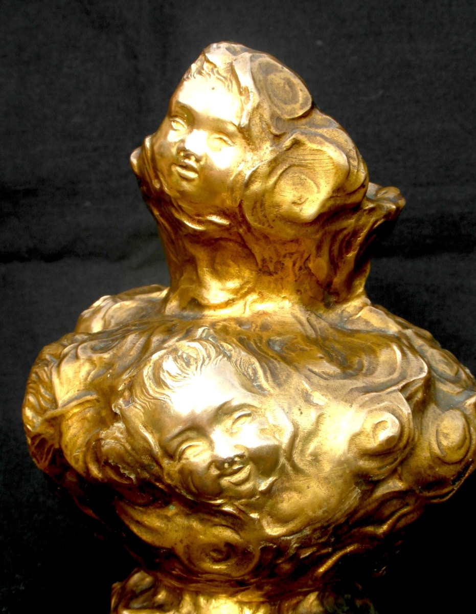Bronze Vase 1900 "cherubs In The Clouds", By J. Meliodon, Cast Louchet Era Siot Barye-photo-2