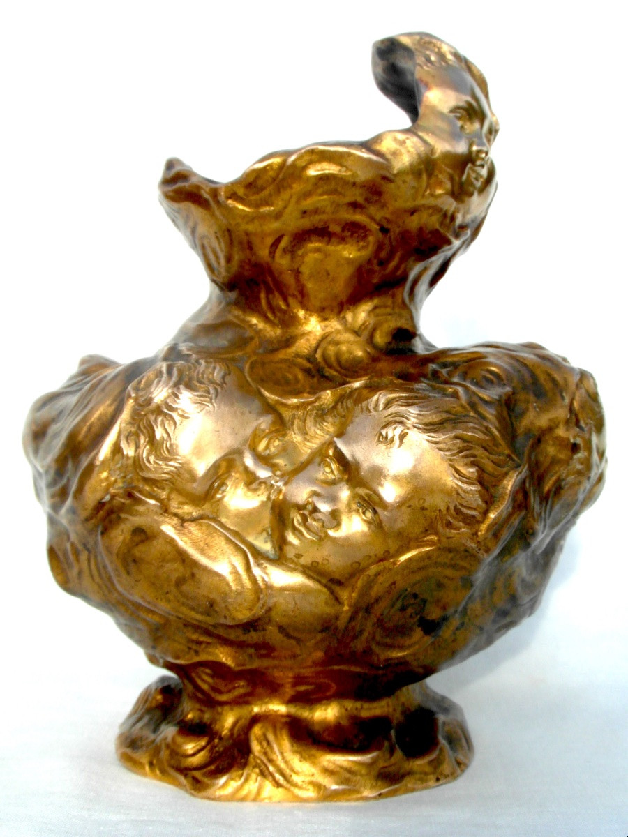 Bronze Vase 1900 "cherubs In The Clouds", By J. Meliodon, Cast Louchet Era Siot Barye-photo-3
