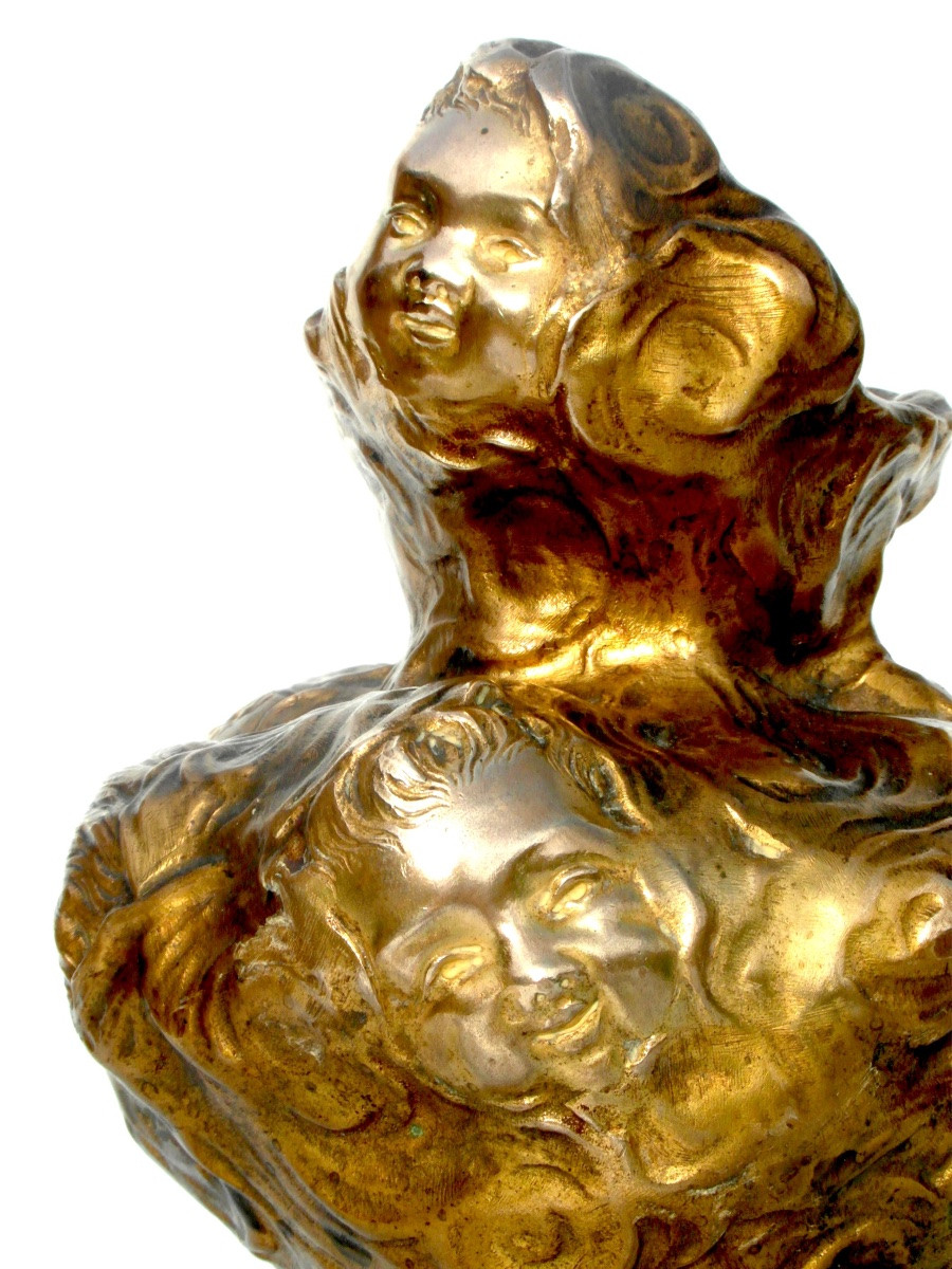 Bronze Vase 1900 "cherubs In The Clouds", By J. Meliodon, Cast Louchet Era Siot Barye-photo-5