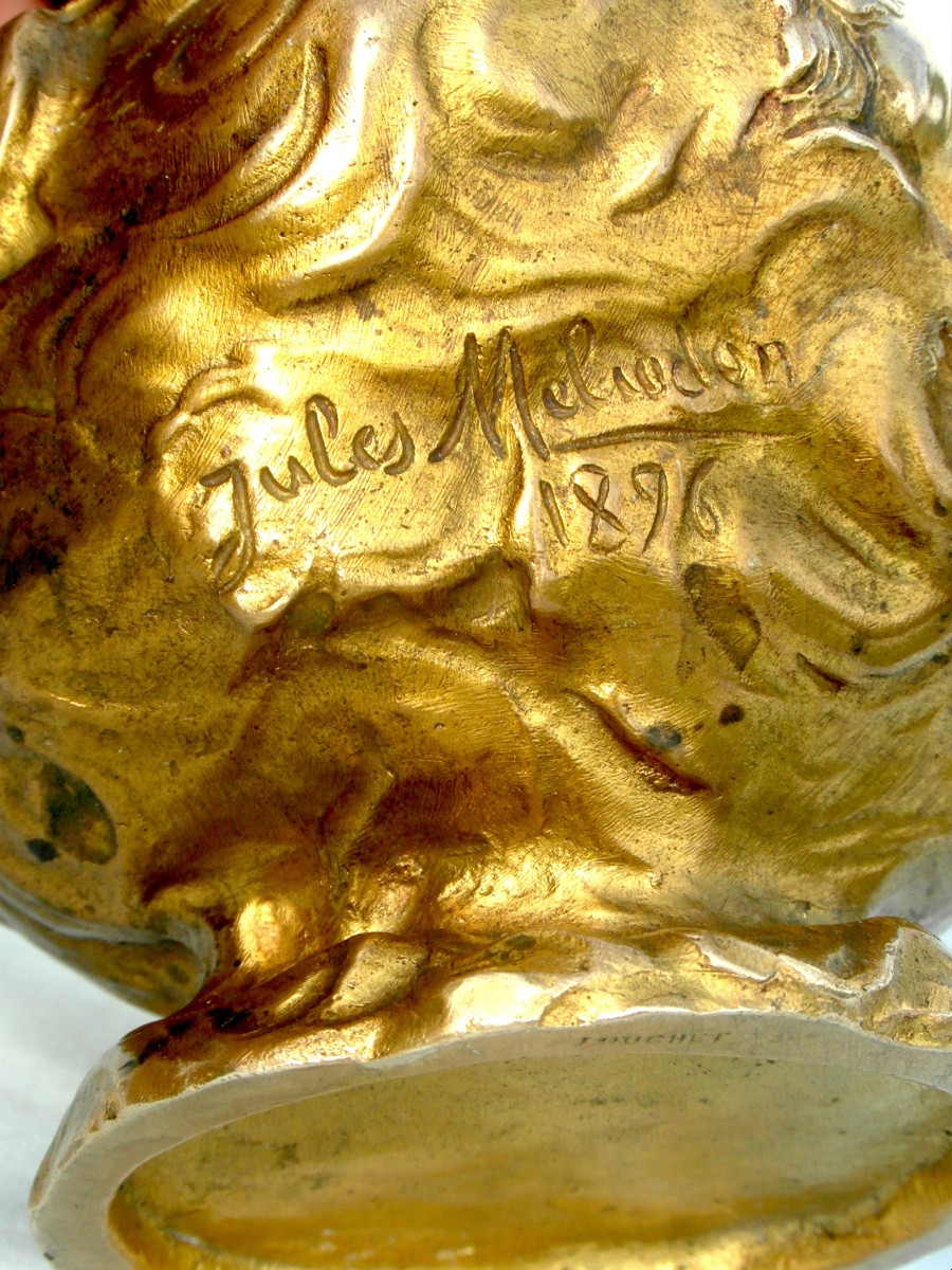 Bronze Vase 1900 "cherubs In The Clouds", By J. Meliodon, Cast Louchet Era Siot Barye-photo-8