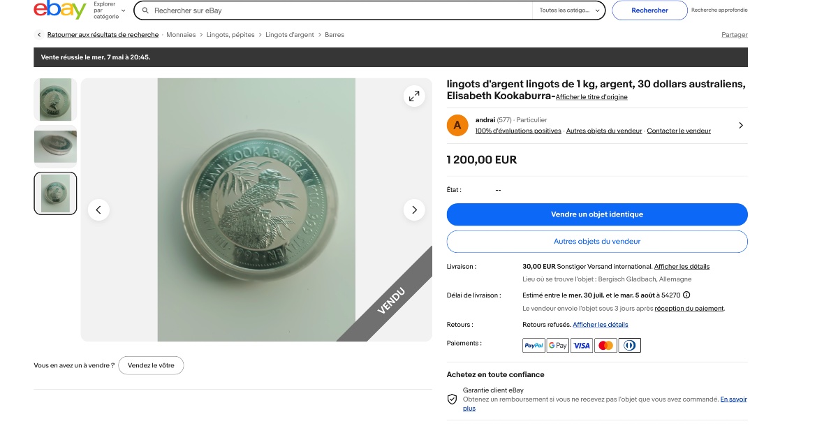 Pièce de collection de 1 kilo en argent massif, KOOKABURRA de 1992, parfaite, sous capsule-photo-4