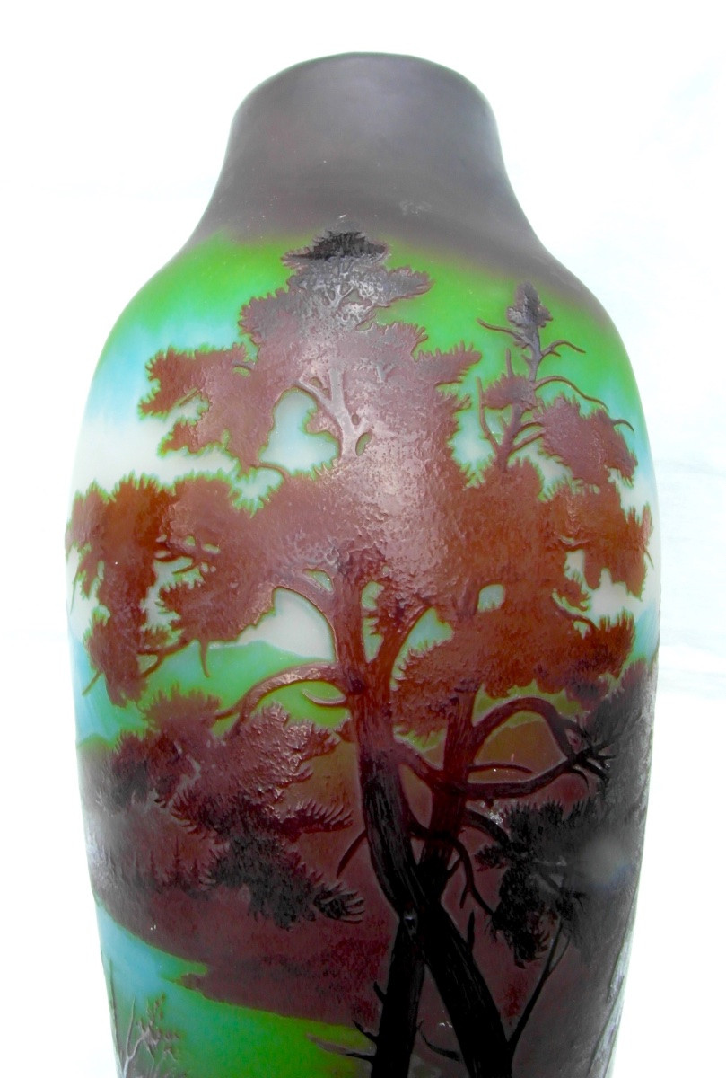 Large Vase With Alpine Decor By Paul Nicolas, Perfect, 35 Cm, Signed d'Argental, Daum Galle Era -photo-2