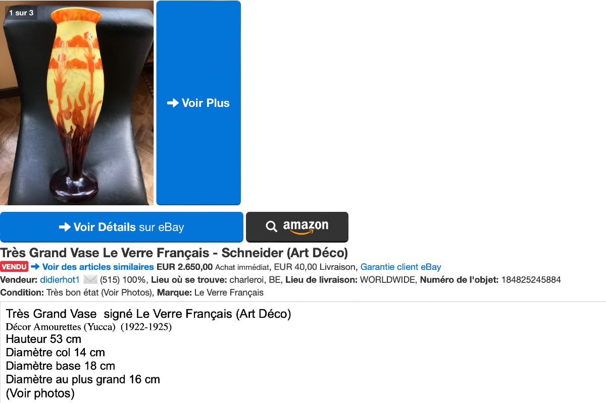 Large Schneider Vase "french Glass", 53 Cm, Amourettes, Daum Galle Era 1920-photo-7