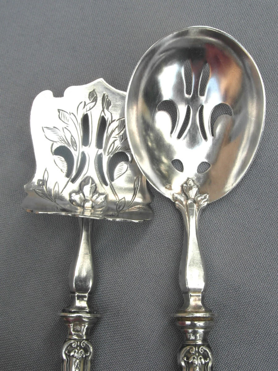  Fin Service a mignardise complet en argent massif, manche et cuillères, vers 1900-photo-6