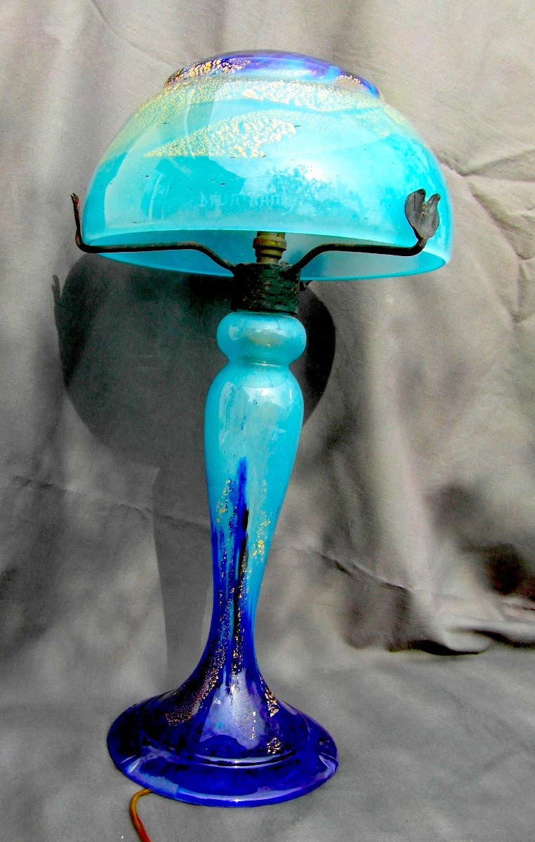  Rare Lampe Champignon Art-déco Daum En Verre De Jade, Parfaite, 47cm, Era Galle 1920-photo-3