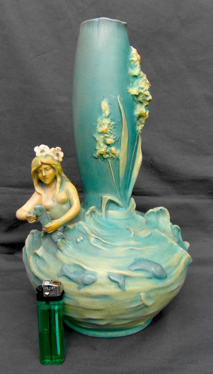 Rare paire de vases  aux sirènes par Bernard Bloch, era daum massier 1900 royal dux art-nouveau-photo-4