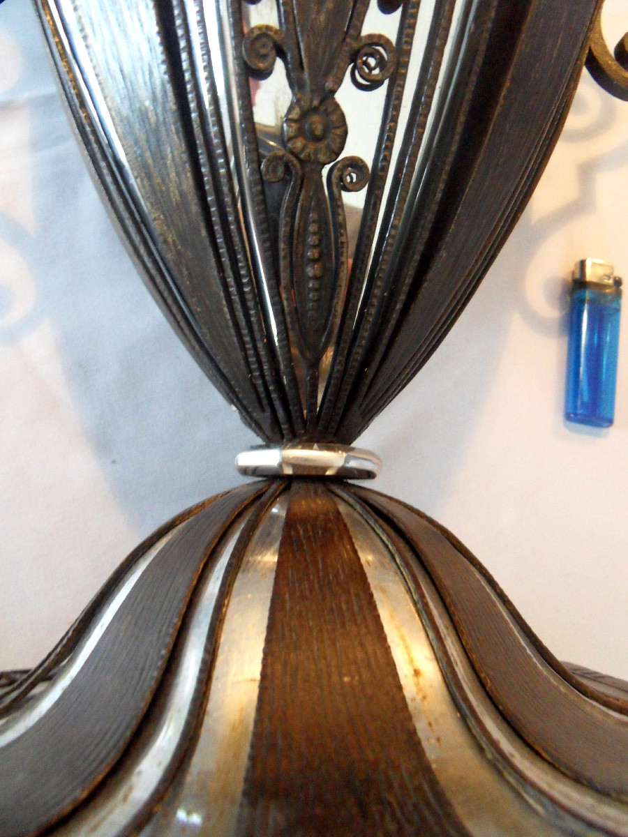  Grand Vase Coupe Art-deco En Fer Forgé Par F. Bauquin, Era Brandt Kiss Daum 1920-photo-2