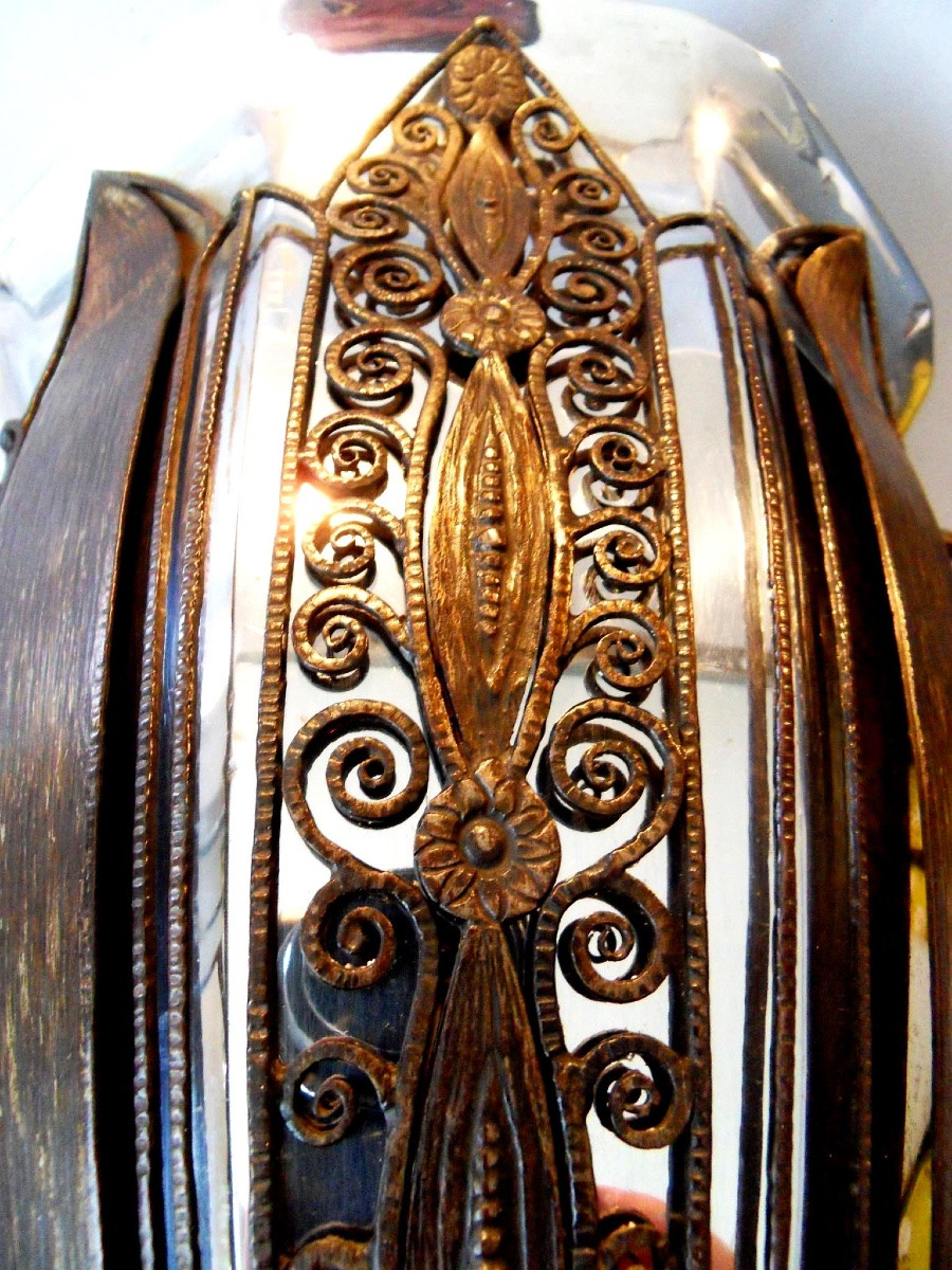 Grand Vase Coupe Art-deco En Fer Forgé Par F. Bauquin, Era Brandt Kiss Daum 1920-photo-4