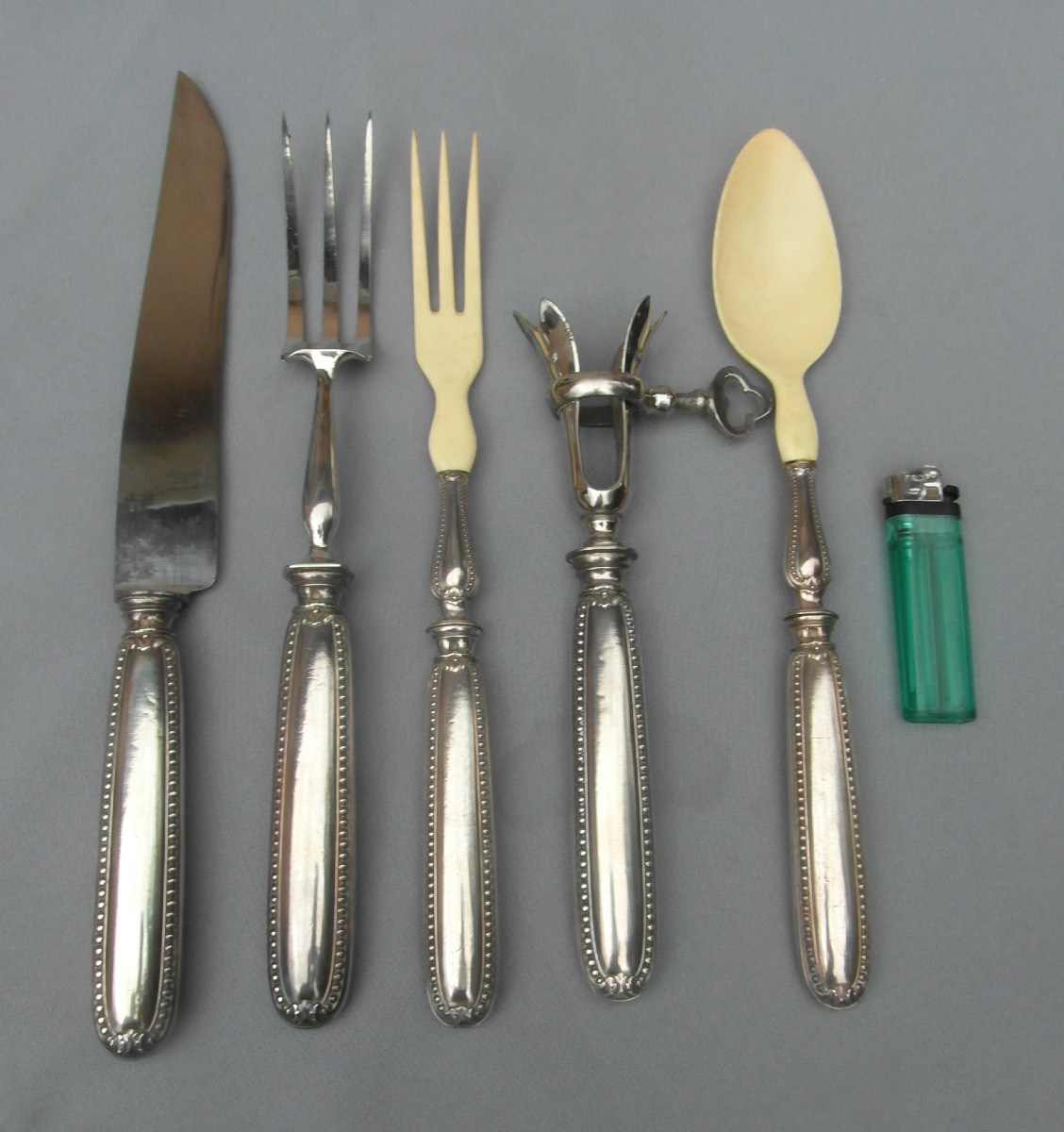 Service a gigot et à salade en argent minerve, modèle à perles, 1900, parfait état.-photo-4