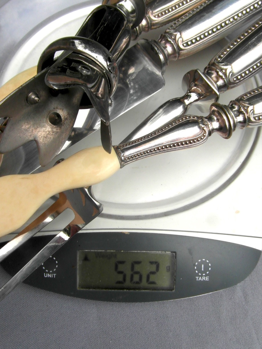 Service a gigot et à salade en argent minerve, modèle à perles, 1900, parfait état.-photo-6