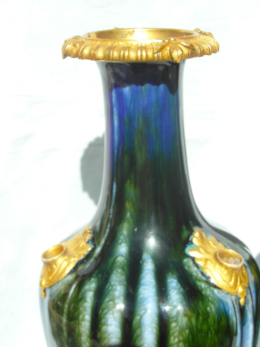 Art Nouveau Vase, Bronze Mount By Paul Louchet, Daum Era 1900 Milet Daum-photo-3