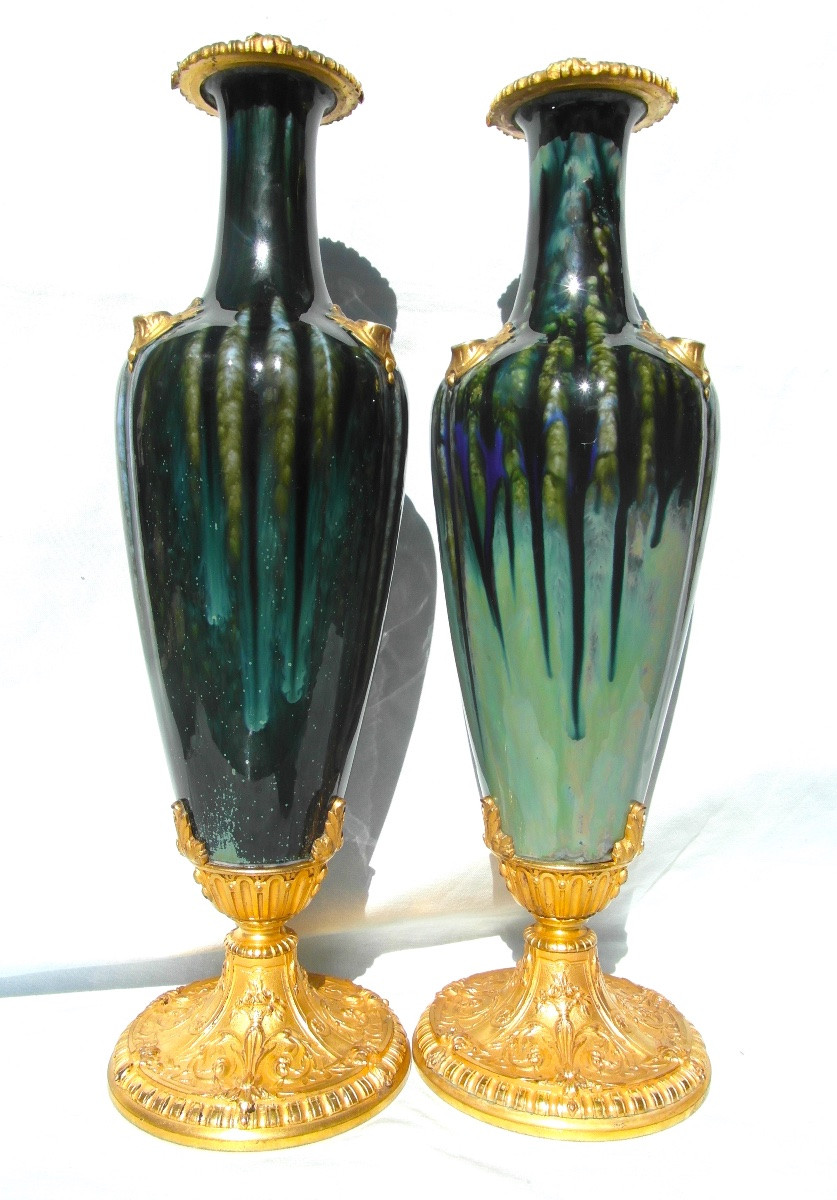 Art Nouveau Vase, Bronze Mount By Paul Louchet, Daum Era 1900 Milet Daum-photo-4