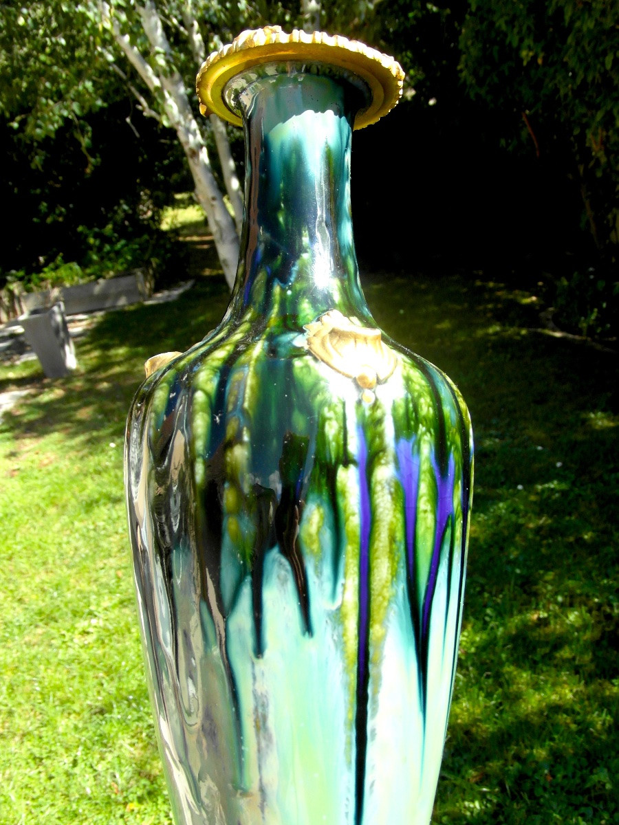 Art Nouveau Vase, Bronze Mount By Paul Louchet, Daum Era 1900 Milet Daum-photo-2