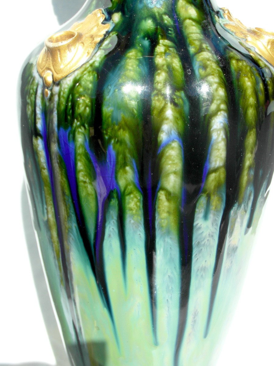 Art Nouveau Vase, Bronze Mount By Paul Louchet, Daum Era 1900 Milet Daum-photo-3
