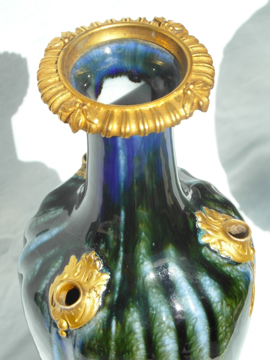 Art Nouveau Vase, Bronze Mount By Paul Louchet, Daum Era 1900 Milet Daum-photo-4