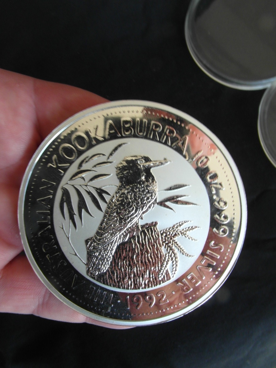 Kookaburra 10 Oz 1992 Pure Solid Silver Coin, 311 Gr Of Silver-photo-2