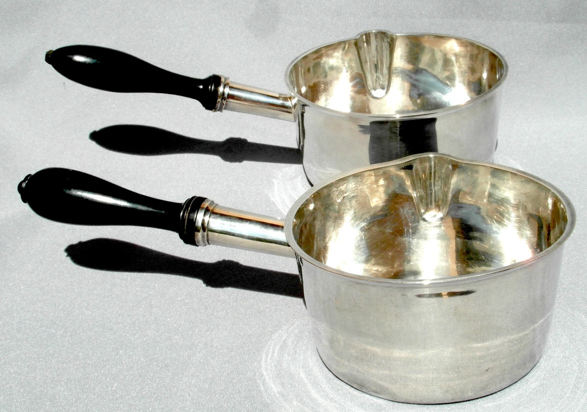 Rare duo de casseroles en argent massif - Poinçon Vieillard 1er titre - Paris 1819-1838