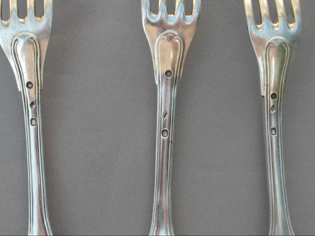 Set Of 9 Solid Silver Spoons And Forks, Hallmarked 1819, 1.532 Kg-photo-1