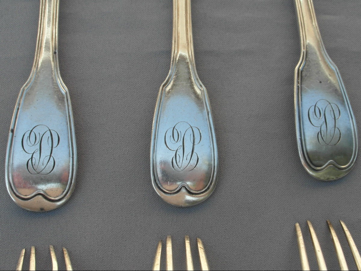 Set Of 9 Solid Silver Spoons And Forks, Hallmarked 1819, 1.532 Kg-photo-2