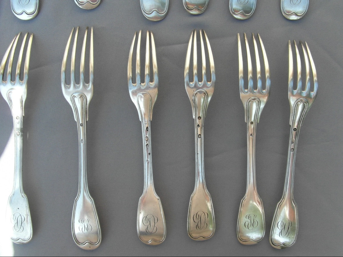 Set Of 9 Solid Silver Spoons And Forks, Hallmarked 1819, 1.532 Kg-photo-3