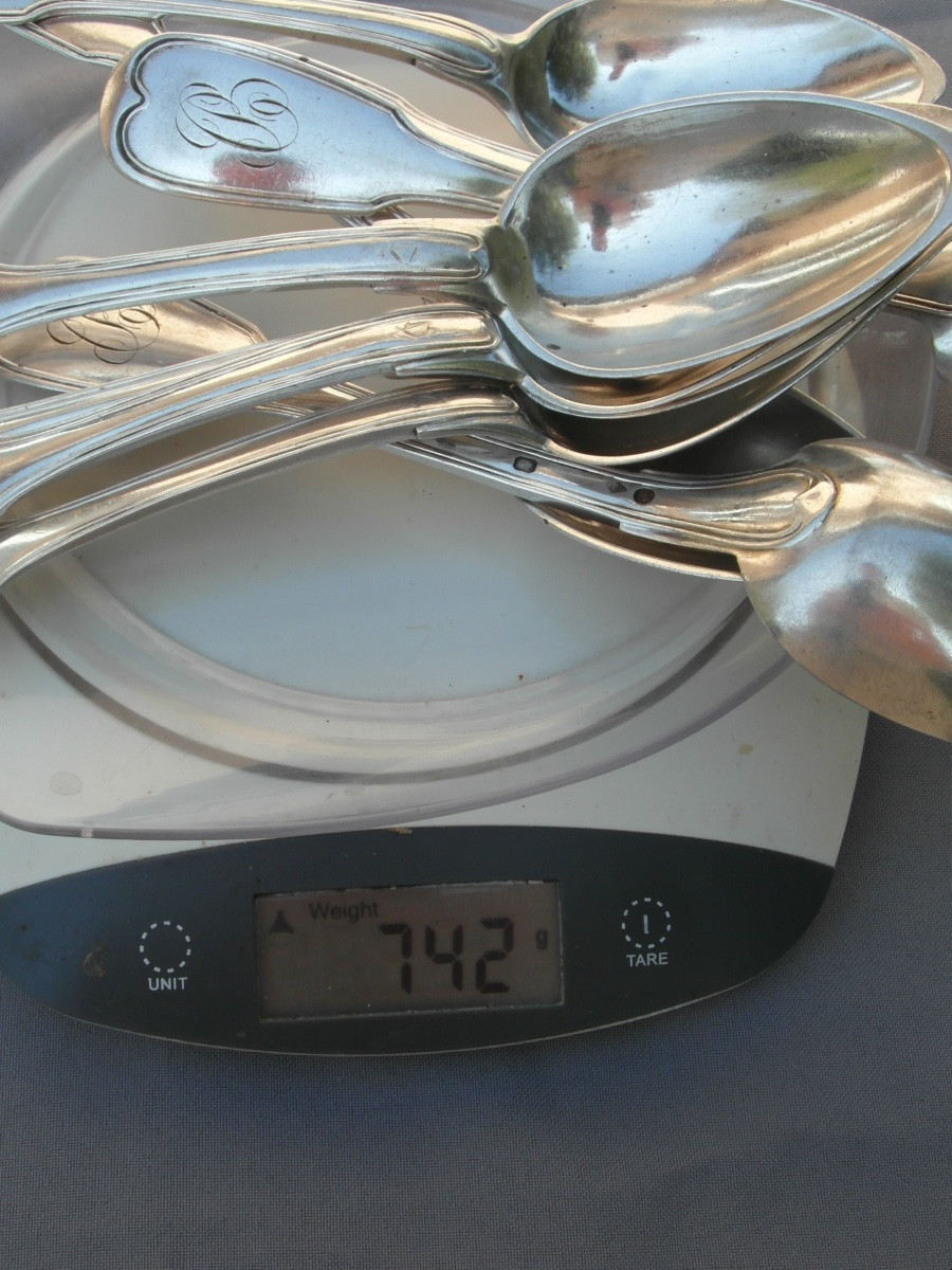Set Of 9 Solid Silver Spoons And Forks, Hallmarked 1819, 1.532 Kg-photo-8