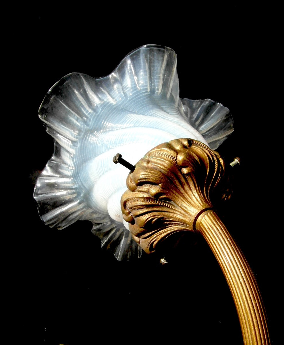 Art Nouveau 2-light Lamp, Opalescent Tulips, Era Galle Daum Benson Sabino 1900-photo-4
